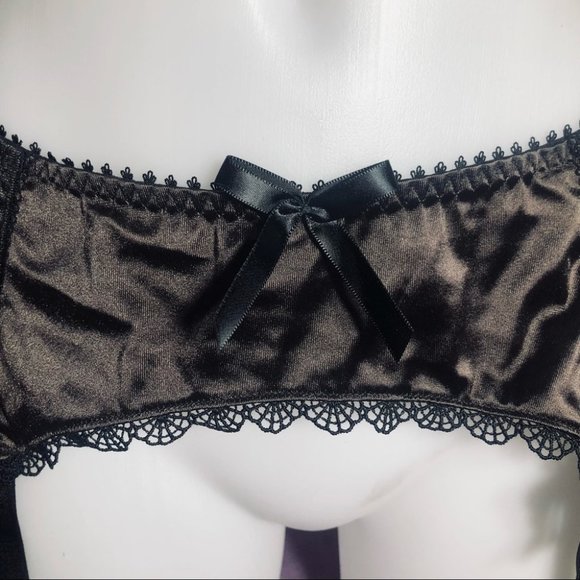 Fauve Chocolate Brown & Black Lacey Garter Belt w/ Bows Size Medium - NWT ! - Picture 5 of 13